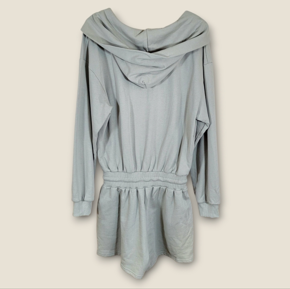 NWT MABLE French Terry Long Sleeve V-Neck Hooded Drawstring Waist Sage Romper M - Picture 7 of 14